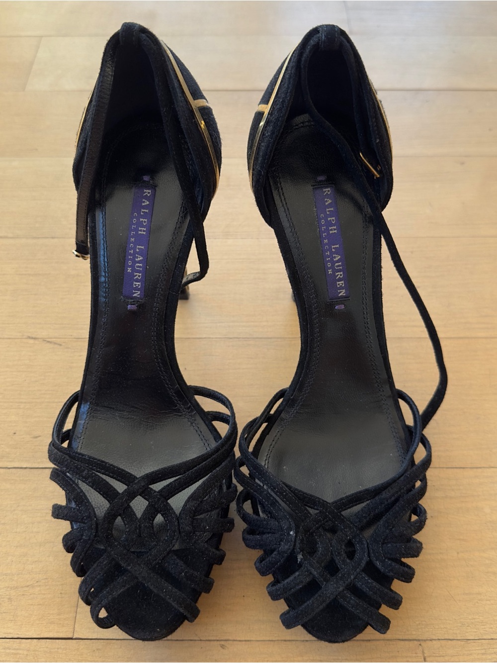 Ralph Lauren Black Suede Strappy Open-Toe Heels